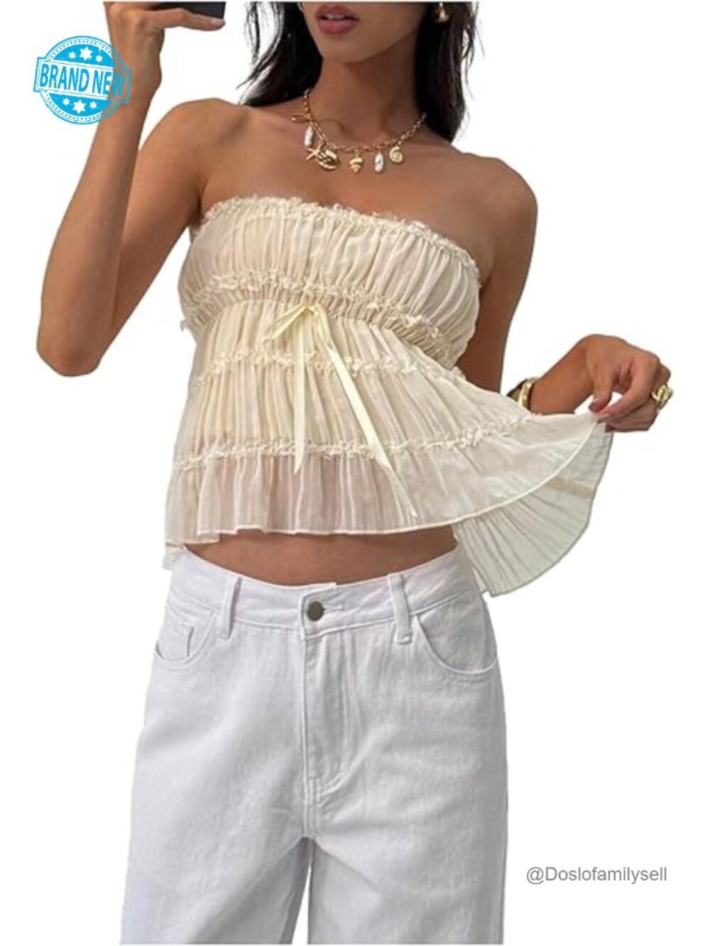 Strapless Shirred Mesh Peplum Bandeau Tube Top